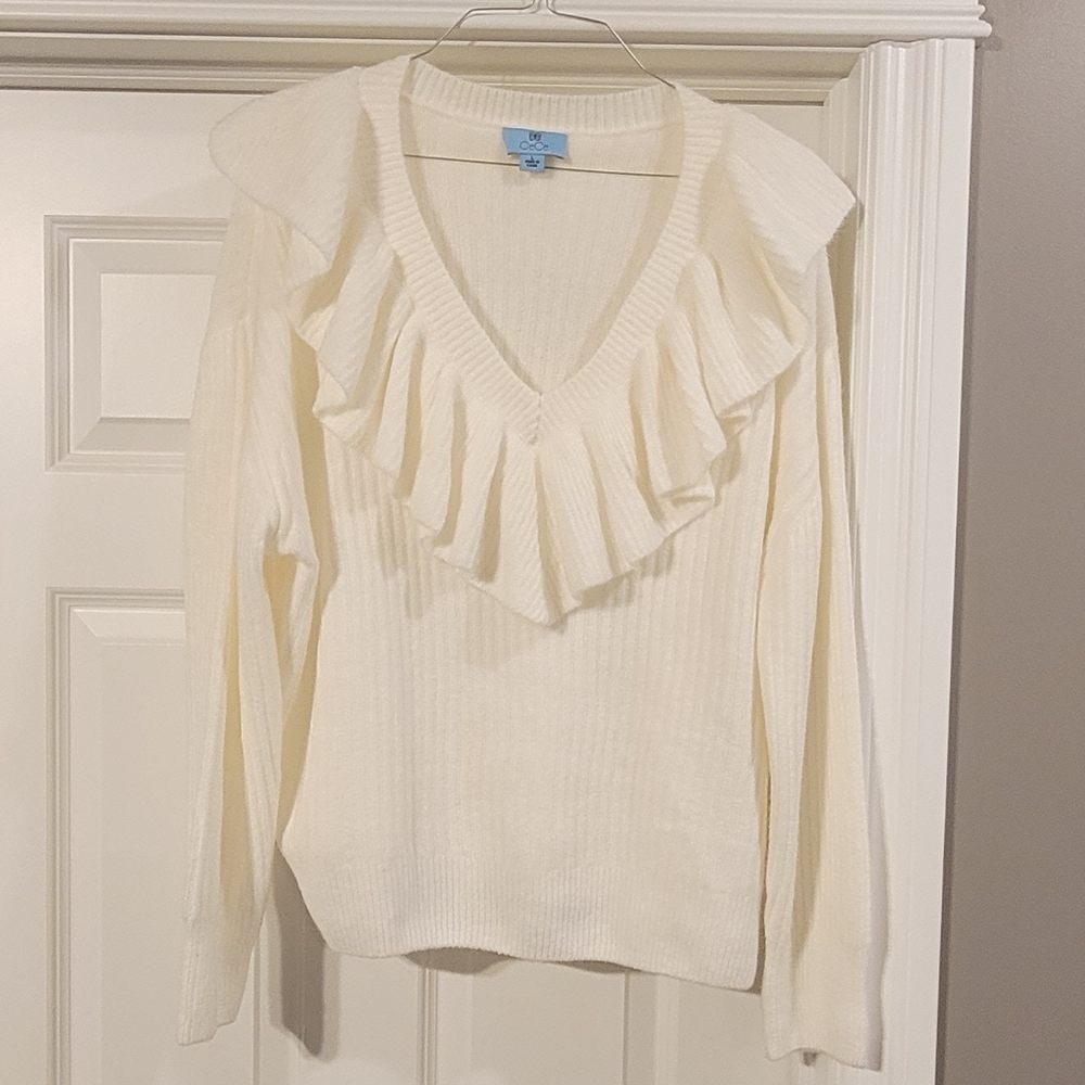 CeCe Ivory Knit V-Neck Sweater